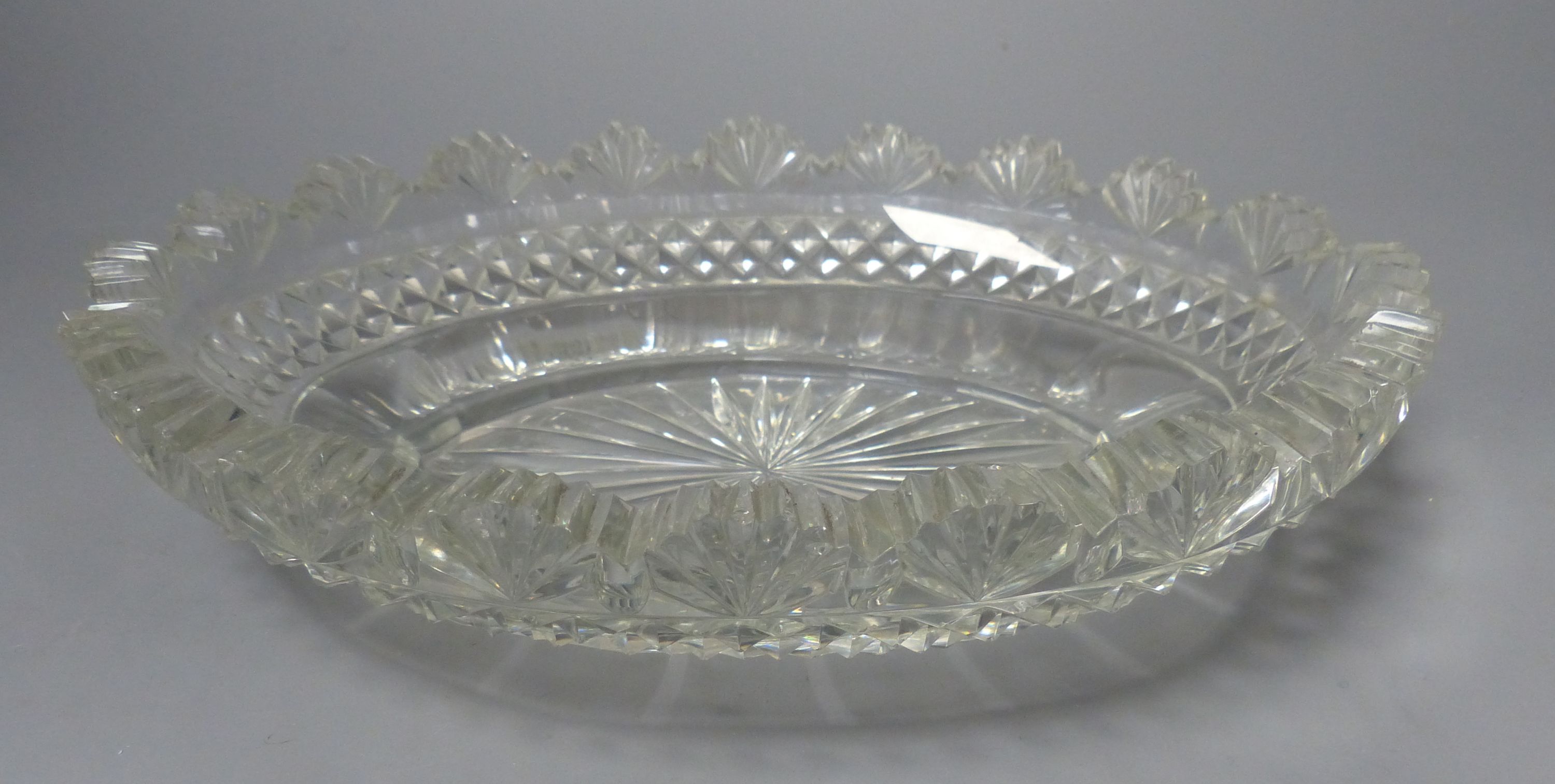 An Irish Regency oval cut glass fruit bowl, length 26cm